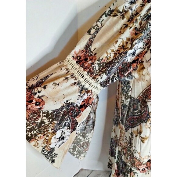 Naif Womens Large Beige Floral Blouse Top Boho Wide Arm Paisley Floral Print - Picture 7 of 13